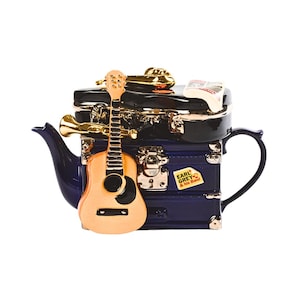 Blue Band Tour Trunk Teapot | Musical Novelty Tea Pot | Handmade Ceramic | Music Gift | Collectible Teapot