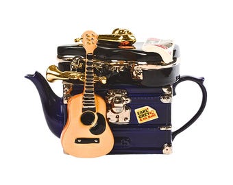 Handmade Band Tour Trunk Teapot – Guitar, Saxophone, Trumpet Music Gift UK