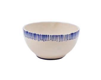 Modern Blue Line Nibble Bowl, Minimalist Snack Dish, Ceramic Serving Bowl
