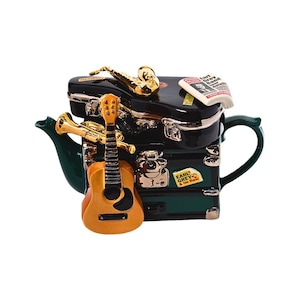 Green Band Tour Trunk-theepot | Cadeau muziekliefhebber | Nieuwigheid theepot | Handgemaakt keramiek | Muzikant cadeau