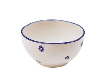 Blue Floral Nibble Bowl, Hand-Painted Flower Snack Dish, Ceramic Serving Bowl