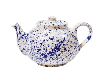 Azure Dreams: Hand-Painted Blue Splatter Teapot Small, Cornish Clay, Made in England