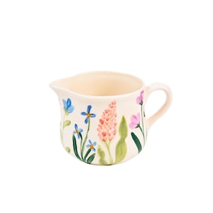 Small Ceramic Wildflower Jug Vase - Hand Painted Kitchen Organizer, Milk Pitcher & Floral Bud Vase