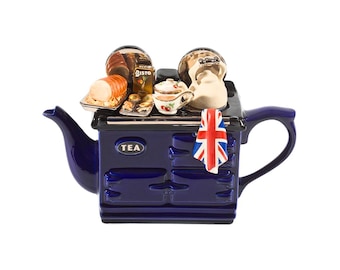 British Sunday Roast Teapot | Aga Style Novelty Teapot Blue | Made in Yorkshire UK