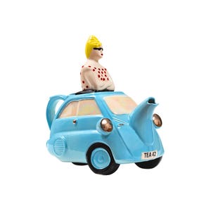 Light Blue Bubble Car Teapot: Whimsical Ceramic Kitchen Decor