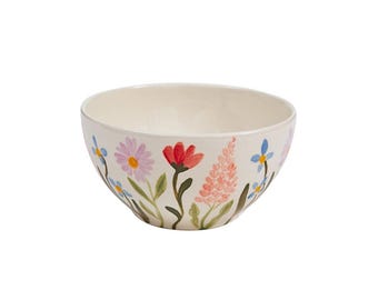 Hand-Painted Wildflower Nibble Bowl, Rustic Floral Snack Dish, Ceramic Serving Bowl, 10cm