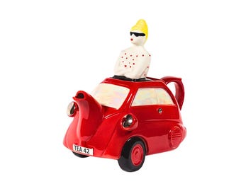 Red Bubble Car Teapot: Quirky Ceramic Kitchen Decor