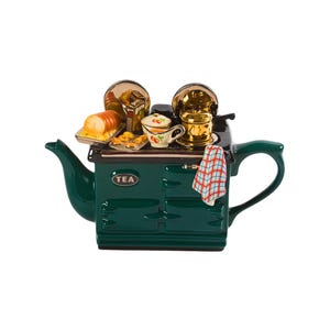 Large Aga Teapot – Sunday Lunch Green with Kettle, Roast & Yorkshire Details | Novelty Ceramic Teapot Gift | 46oz Collector’s Piece
