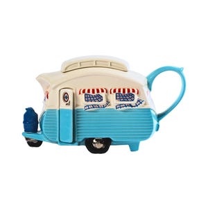Blue Touring Caravan Teapot: Limited Edition Camper Kitchen Decor