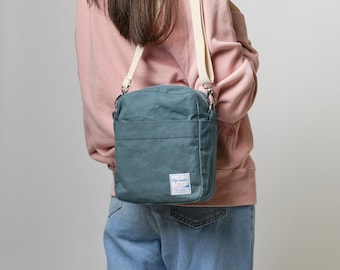 Small crossbody canvas bag, Travel lightweight messenger sling bag,  Koala 208 in Amsterdam Green - Crossbody bag