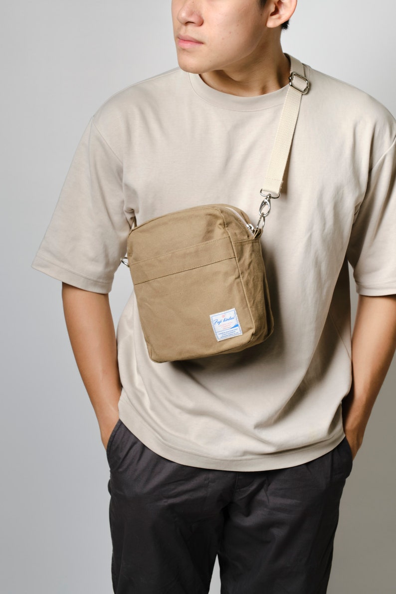Mini bolso de viaje cruzado de lona encerada para unisex, mensajero de bolsillo con cremallera duradero con forro resistente al agua, Teal Koala 208 Khaki