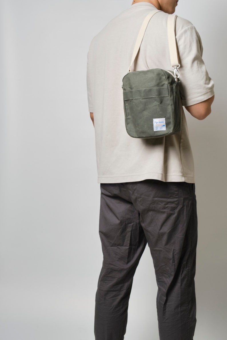 Mini bolso de viaje cruzado de lona encerada para unisex, mensajero de bolsillo con cremallera duradero con forro resistente al agua, Teal Koala 208 Olive Green