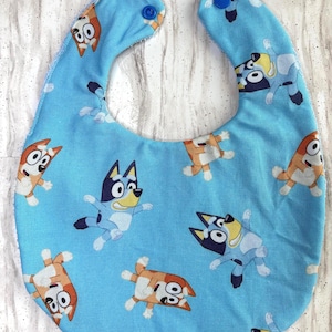 Blue Cartoon Dog Baby Bib | Handmade Bib | Baby Shower Gift | Soft Cotton Bib for Newborn & Toddler | Gender Neutral