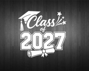 Class of 2027 Graduation Vinyl Decal – Graduation Cap and Diploma Sticker