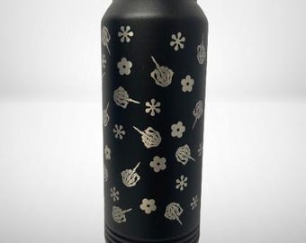 Retro Flowers with Middle Finger Water Bottle with Straw, Custom Insulated Water Bottle, Sassy Gift
