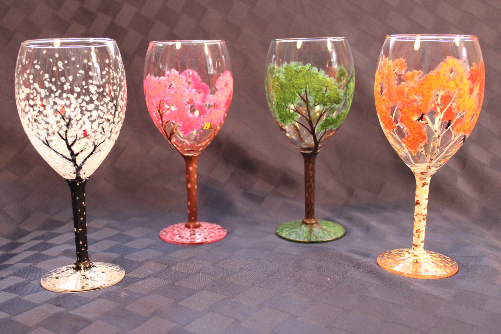 SAKEMA Hand Painted Art Stemmed Wine Glasses(Autumn,Stemmed glass)