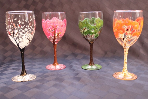 Seasonal Hand Painted Wine Glasses 