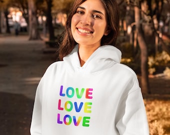 Sudadera con capucha Rainbow Love, sudadera unisex para un ambiente acogedor, ideal para el orgullo, ropa informal, regalo para amigos