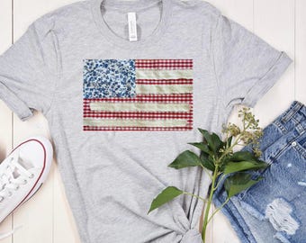 Patchwork American Flag Tee | Vintage USA Graphic Shirt, Fourth of July Apparel