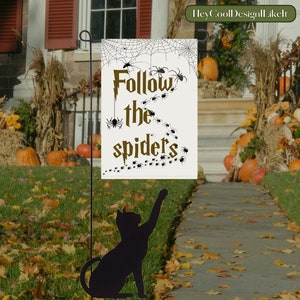 Fall Garden Flag, Outdoor Fall Decor, Cute Garden Flag, Spooky Decoration, Follow The Spiders, Halloween Decor, HP Decor, Halloween Lawn Art