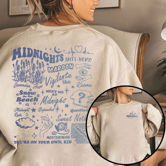 Midnights Tracklist Double Side Sweatshirt, Meet me at midnight shirt, TS Midnights, TS merch, Swiftie Merch, Anti‐hero Sweatshirt
