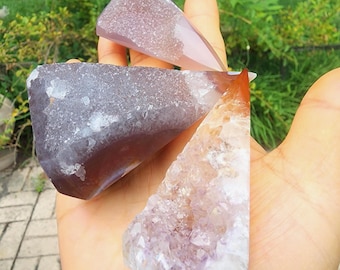 3-Piece Mini Agate Crystal Tower Set, Polished Volcano Points with Raw Druzy