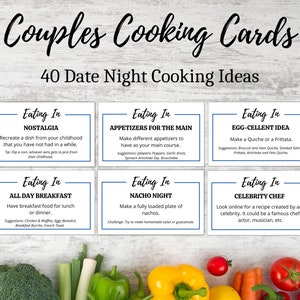 Date Night Cooking Ideas, Foodie Gift, Couples Cooking Cards, Date Night Jar, Recipe Ideas, Printable Instant Download. Cooking Challenge. image 1