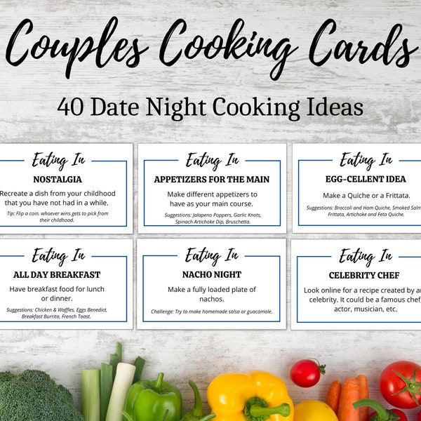 Date Night Cooking Ideas, Foodie Gift, Couples Cooking Cards, Date Night Jar, Recipe Ideas, Printable Instant Download. Cooking Challenge.