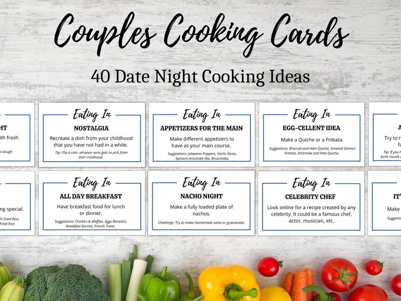 Date Night Cooking Ideas, Foodie Gift, Couples Cooking Cards, Date Night Jar, Recipe Ideas, Printable Instant Download. Cooking Challenge. image 1