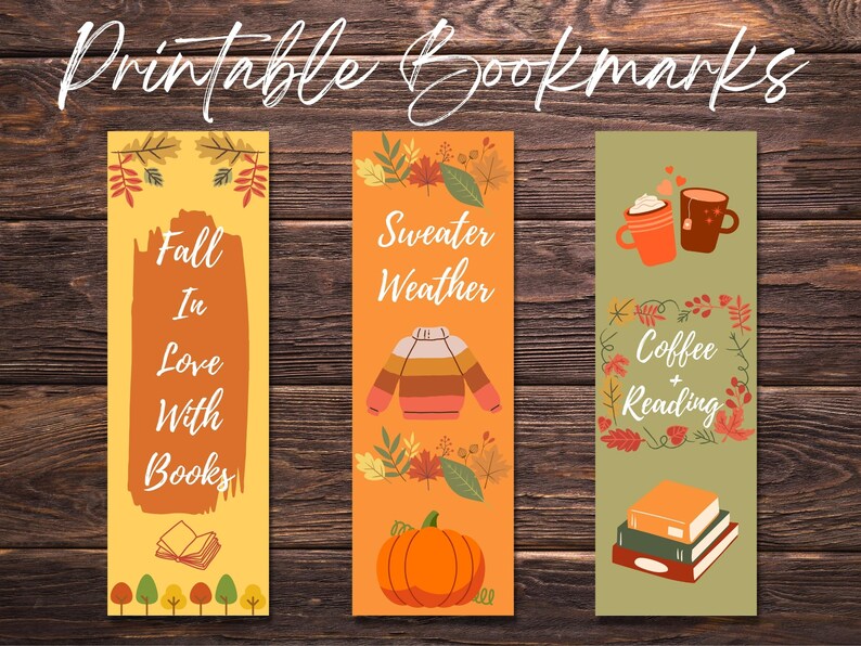 Printable Fall Bookmarks Autumn Cozy Sweater Weather Cute Etsy
