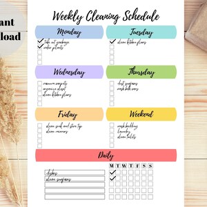 Printable Cleaning Schedule, Cleaning Checklist, Weekly Cleaning Planner, House Cleaning Tracker, PDF