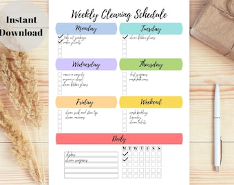 Printable Cleaning Schedule, Cleaning Checklist, Weekly Cleaning Planner, House Cleaning Tracker, PDF