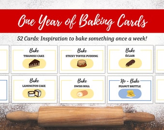 Baking Idea Cards, Printable Recipe Cards, Gift for Baker, Foodie Gift, Baking Inspiration, Baking Ideas, Date Night, Baking Challenge.