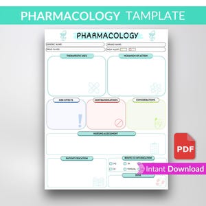 Könnte beinhalten: Eine druckbare Pharmakologie-Vorlage mit Abschnitten für den generischen Namen, den Markennamen, die therapeutischen Anwendungen, den Wirkmechanismus, Nebenwirkungen, Kontraindikationen, Überlegungen, die pflegerische Beurteilung, die Patientenaufklärung, die Bildungsroute und die Dosierung. Die Vorlage ist für Studenten oder Fachkräfte im medizinischen Bereich konzipiert.