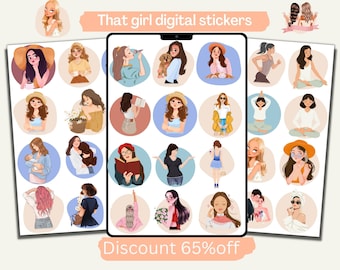 That Girl Digital Stickers: Goodnotes Planner Stickers (PNG, PDF)
