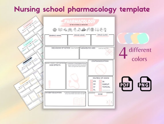 Fillable Pharmacology Template: Nursing School Study Guide (PDF & PNG)