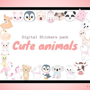 Leuke digitale stickers, schattige dieren digitale stickers, kawaii digitale stickers, Goodnotes digitale stickers, digitale stickers,