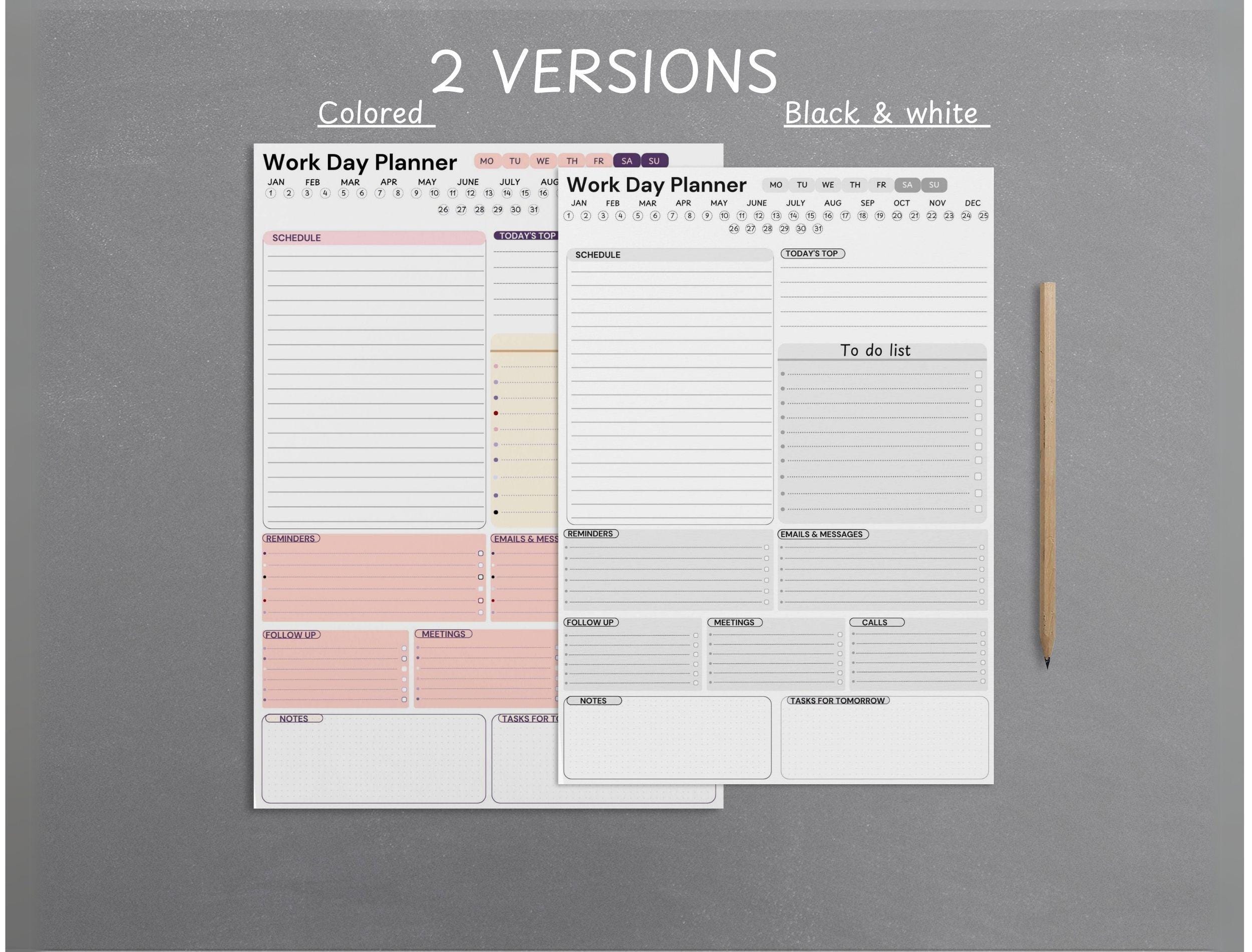 Work Activity Planner Work Day Planner: Printable Daily Productivity Organizer (PDF) - Etsy