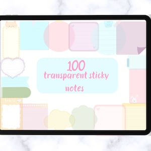 Transparent Digital Planner Stickers: 100+ Goodnotes Notability Notes (PNG, Goodnotes File)