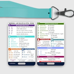 Lab Values Badge Card | Nursing Vital Signs Badge Buddy | Nurse Badge Reel Card | Lab Values Cheat Sheet