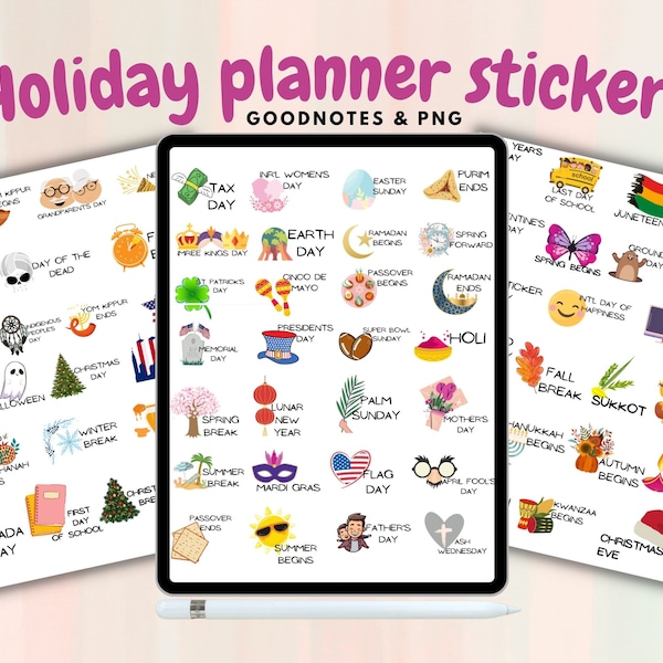 Holiday digital stickers , Goodnotes stickers , digital stickers goodnotes ,  holiday cute stickers , Holiday planner stickers