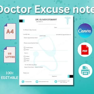 Modèle de note du médecin à remplir pour le travail/l&#39;école (PDF et Canva)