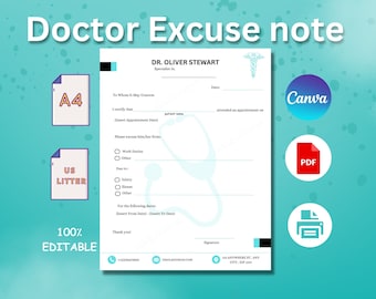 Fillable, Editable Doctor's Note Template for Work/School (PDF & Canva)