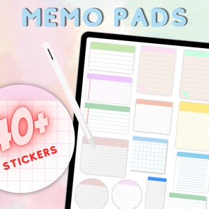 Digital Memo Pads: 40+ Planner Stickers for Goodnotes (PNG, Goodnotes file)