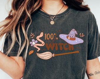 100% That Witch Tee, Witch Vintage Style Halloween, Graphic Tee, Comfort Colors Vintage, Comfort Colors T-shirt, Oversized Tee, Halloween