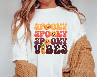 Retro Halloween Comfort Colors shirt, Spooky Vibes Tshirt, Pumpkin Shirt, Vintage Halloween Shirt, Witch Shirt, Retro Fall Shirt, Fall Shirt