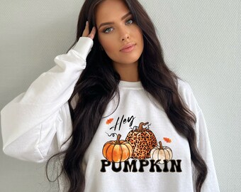 Hey Pumpkin Sweatshirt, Thanksgiving crewneck, Pumpkin Sweatshirt, Linda sudadera de otoño, Fall Shirt For Her, Thanksgiving Dinner Crewneck