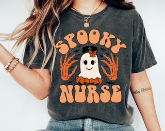 Retro Halloween Comfort Colors shirt, Spooky Nurse Halloween, Vintage Ghost Halloween Shirt, Witch Shirt, Retro Fall Shirt, Fall Shirt