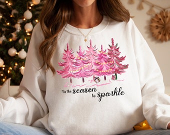 Es la temporada para sudadera brillante, linda sudadera de Navidad, sudadera de Navidad para mujeres, Navidad Pjs, Cozy Christmas Crewneck