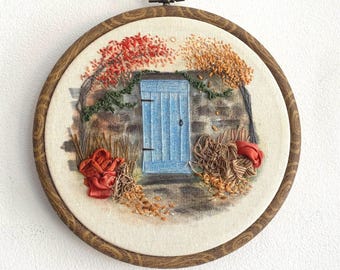 Small Embroidery Hoop - Autumn Door